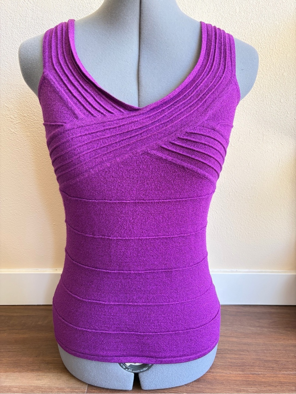 Rampage Y2K Purple Bandage Knit Tank Top Ruched V-Neck Fitted Stretch Clubwear - Picture 2 of 10